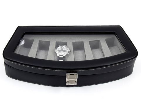 6-Piece Black Leather Watch Case