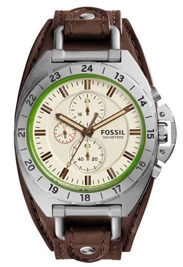 Fossil Chronograph Brown Leather Saddle Strap Watch