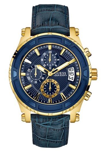 GUESS Chronograph Blue Croc-Embossed Leather Strap Watch
